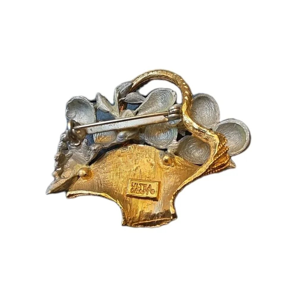 Vintage Signed ULTRA CRAFT Gold Harvest Fruit Basket Brooch Pin